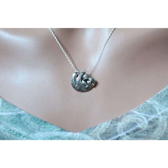 Sterling Silver Sloth Mom and Baby Pendant Necklace - Picture 2 of 3